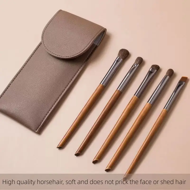 5pcs Horse Hair Eyeshadow Makeup Brushes Set with Bag Eyebrow Eye Shadow Blending Brushes Make up Brush Animal Hair Makeup Tools — image 1