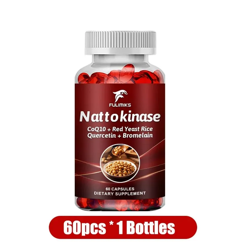 Nattokinase Supplement with CoQ10 Red Yeast Rice Quercetin Bromelain Support Blood Flow Heart Health Digestive Aid Energy