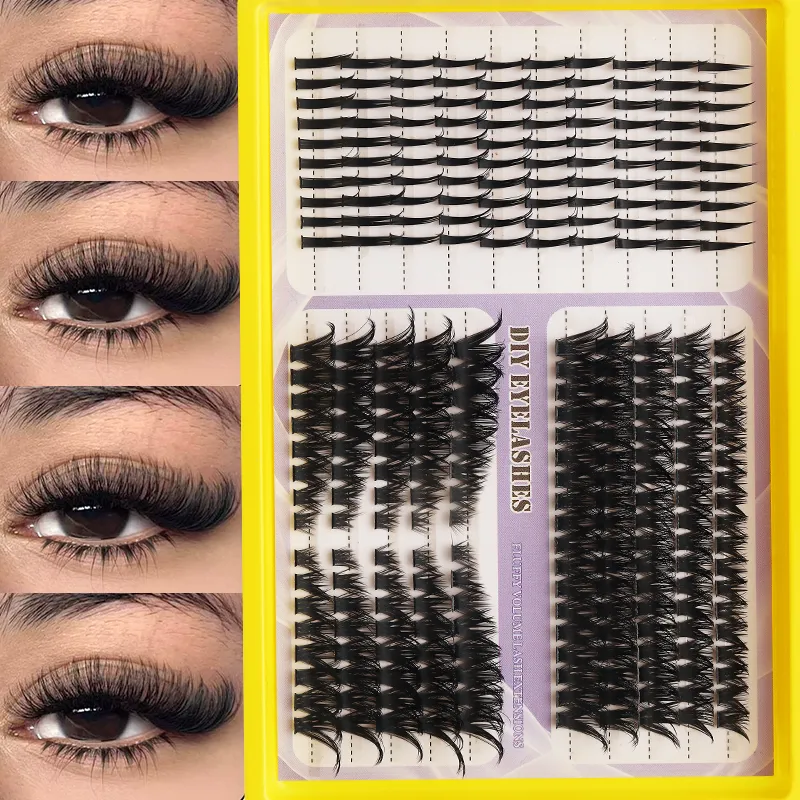 Fluffy Mixed DIY Cluster Lash Extensions 20 Rows Volume Individual Lashes Dramatic D Curl Thick Cluster Eyelashes