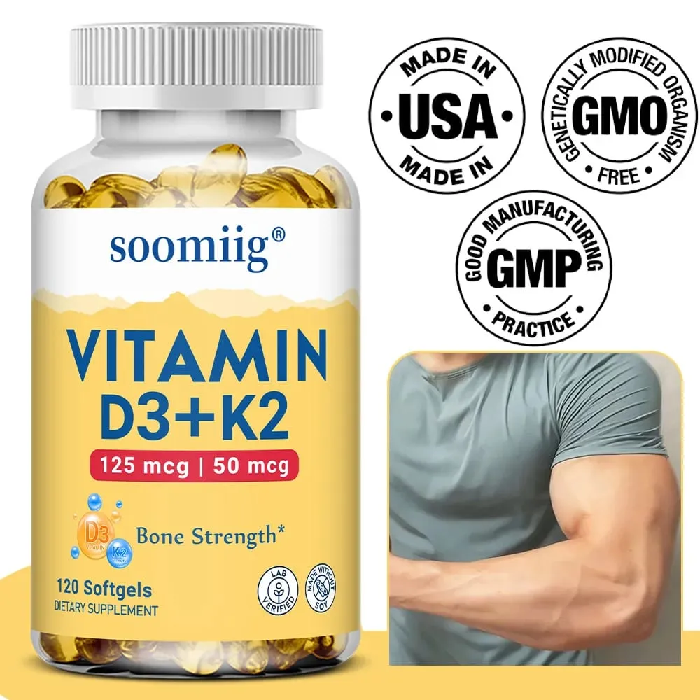 Vitamin D3+K2 Capsules 5000IU 120pcs Bone & Immune Support Vegan Supplement for Bone Precision and Overall Health
