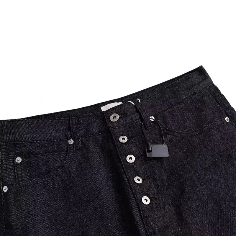 High Street Retro Buckle Design For Men'S Jeans Street Ruff And Handsome Loose Casual Wide Leg Pants Black Jeans — image 5