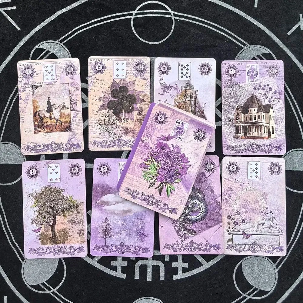 Lavendel Lenormand Deck - 9*6cm 36 kort med vintage botaniska illustrationer Shabby Chic Lila Estetisk Tarot Alternativ — image 3