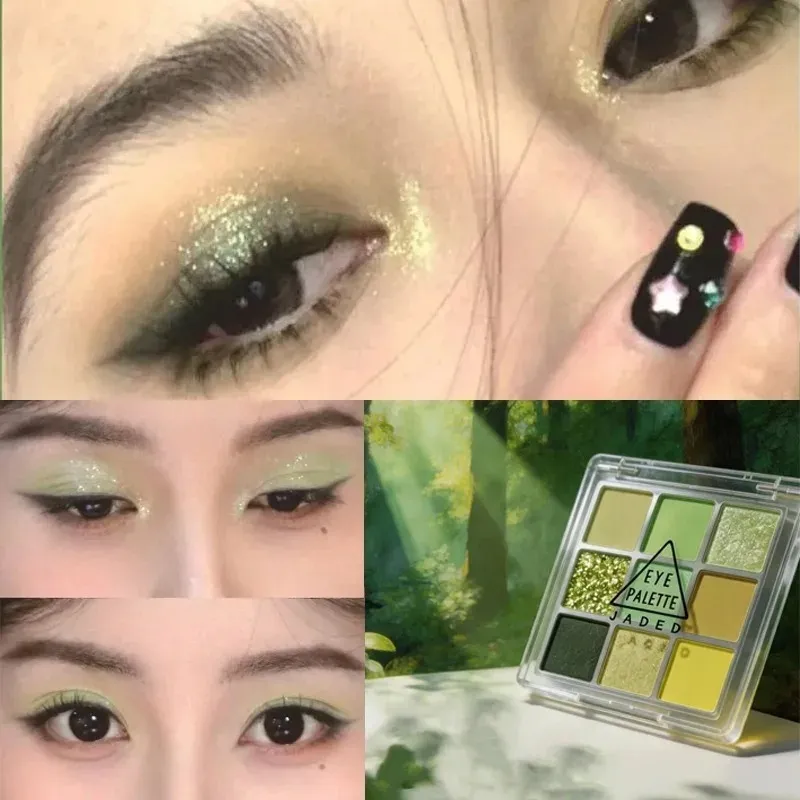 9 Colors Eyeshadow Palette Matte Mint Green Waterproof Lasting Pearlescent Shimmer Forest Eyeshadow Powder Eyes Makeup Cosmetics