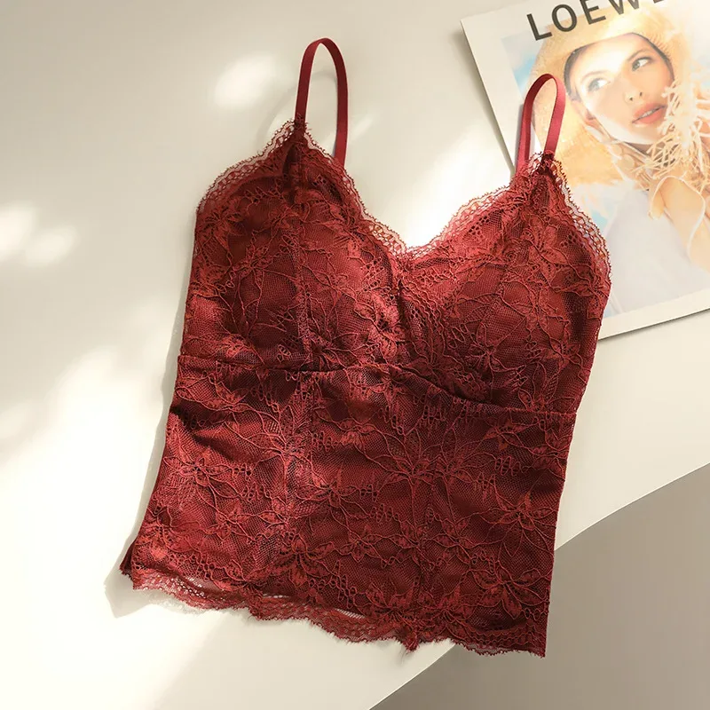 Sexy Pure Hot Girl Lace Ladies' Tank Top Camisole Girl's Bra Pad Slim Base Layer Strapless Top Women Camisole Vest Everyday Wear — image 3