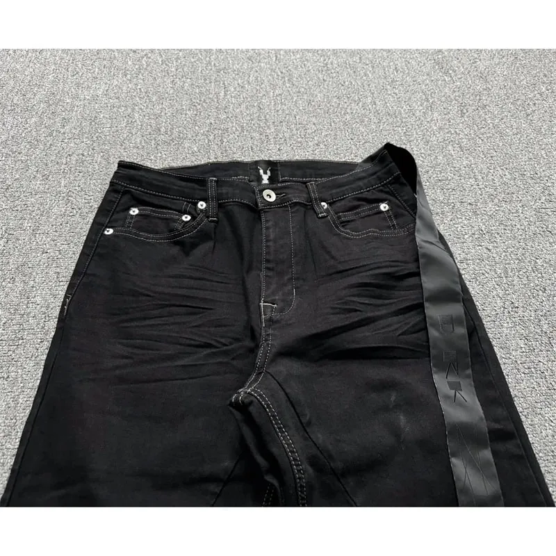 High Street RO Style Denim Pants Men's 24SS Basic Elastic Black Ribbon Loose Flared Streetwear Casual Jeans Pants Men Clothing — image 4