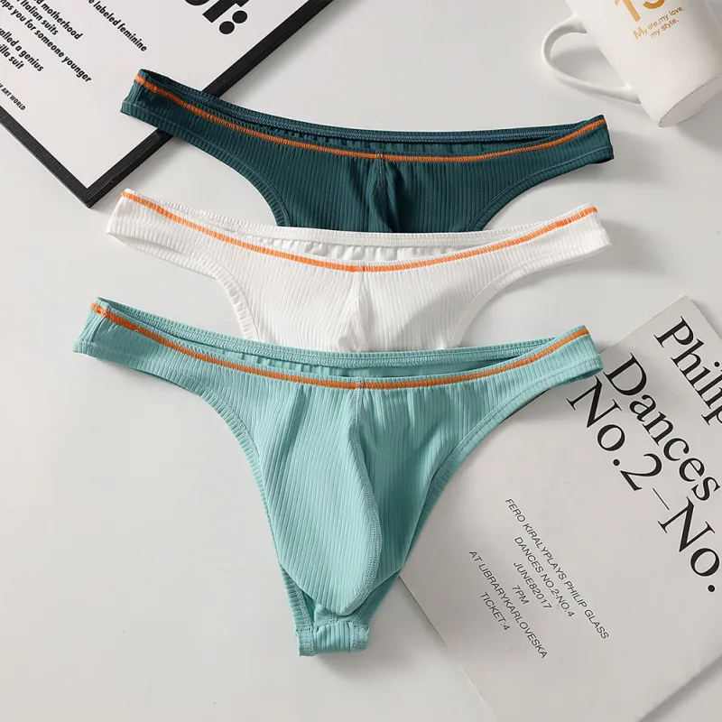 1pc Men Solid Thin Edge G-strings Sexy Thongs Elastic Low Rise U Convex Pouch Underwear Breathable Comfortable Panties — image 1