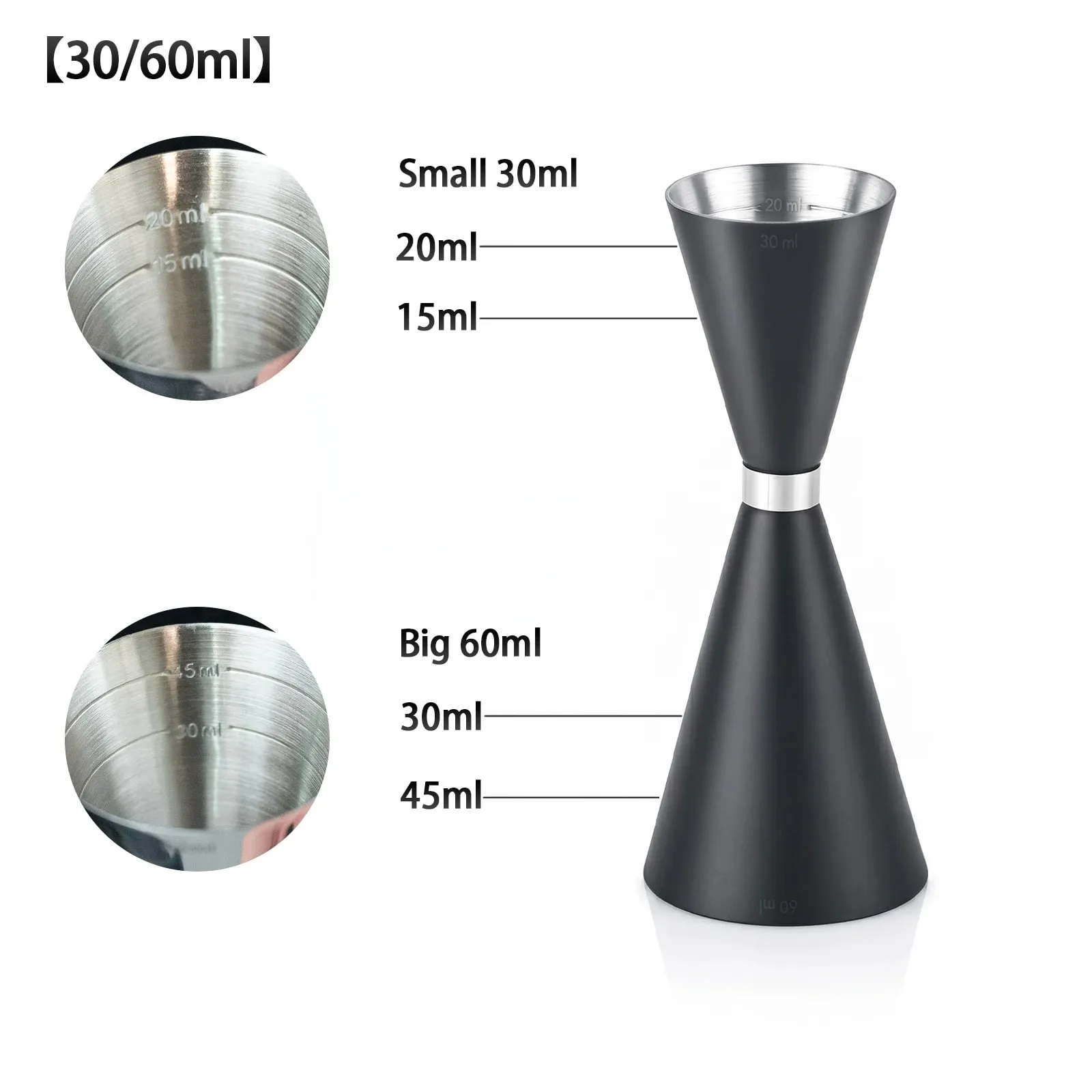 30/45/60/90ml Measuring Cup 304 Stainless Steel Measure Cup Cocktail Shot Drink Spirit Jigger Mixed Beaker Liquid Measuring Cups