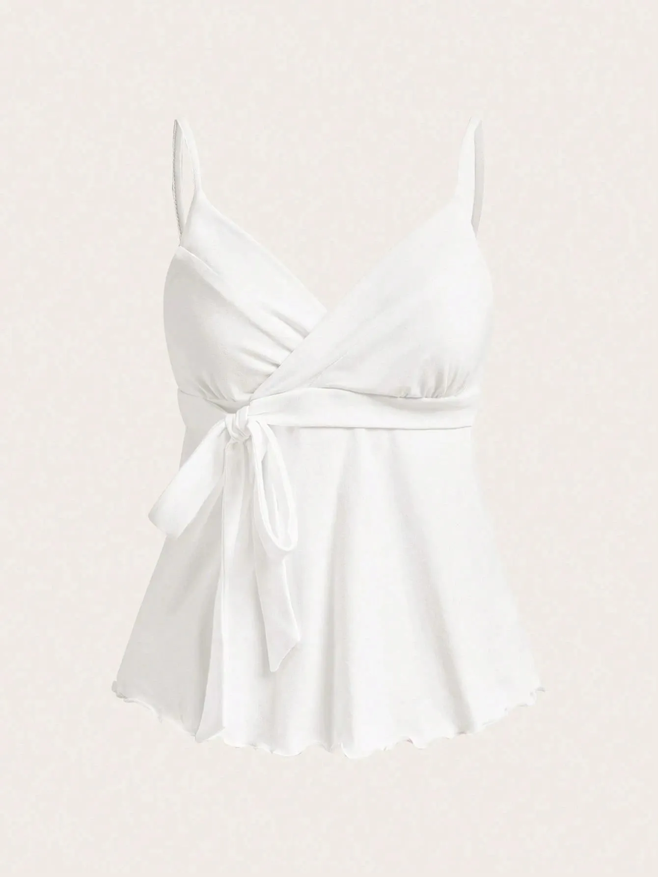 Women's Sexy Backless Side Tie-Strap Decor V-Neck Ruched Hem Cami Top Casual Slim Fit Solid Color A-Line Top Summer 2026 — image 3