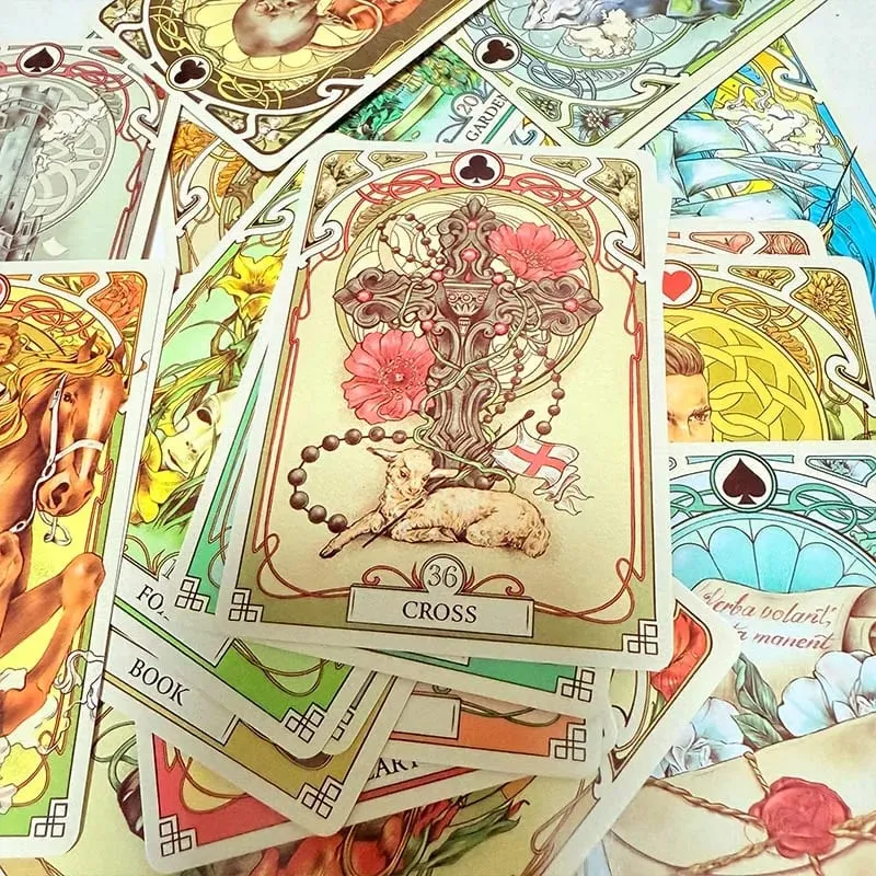 Romantic Lenormand Oracle Cards 37 Deck Art Nouveau English Vision Board Game para sa Party Family Women Deck — image 6