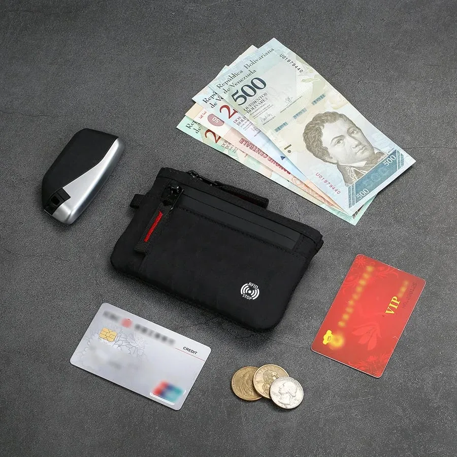 Luxury Rfid Credit Card Holder Anti Theft Slim Key Card Case with Carabiner Nylon Coin Purse Male Purse — image 4
