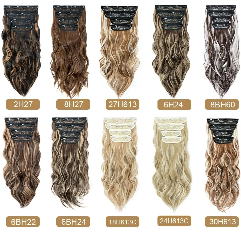 S-noilite Synthetic Hair 22inch Clips In Hair Extensions Long Wavy Clip In Hair Thick Double Weft 4Pcs/set Hairpieces For Women — image 5