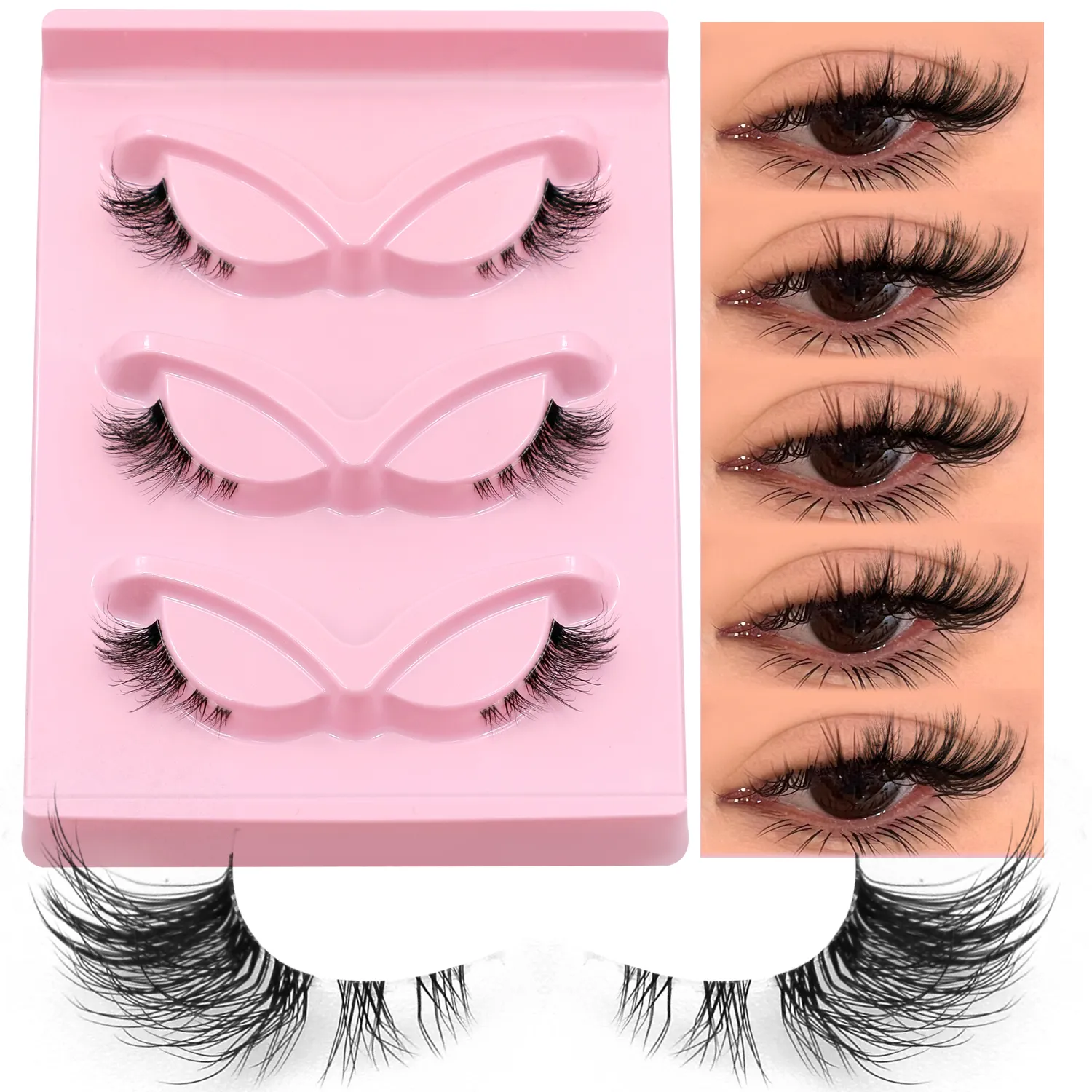Medias pestañas, pestañas de ojo de gato, apariencia Natural, pestañas postizas tenues, pestañas postizas de imitación de visón, banda transparente, maquillaje de pestañas postizas naturales — image 3
