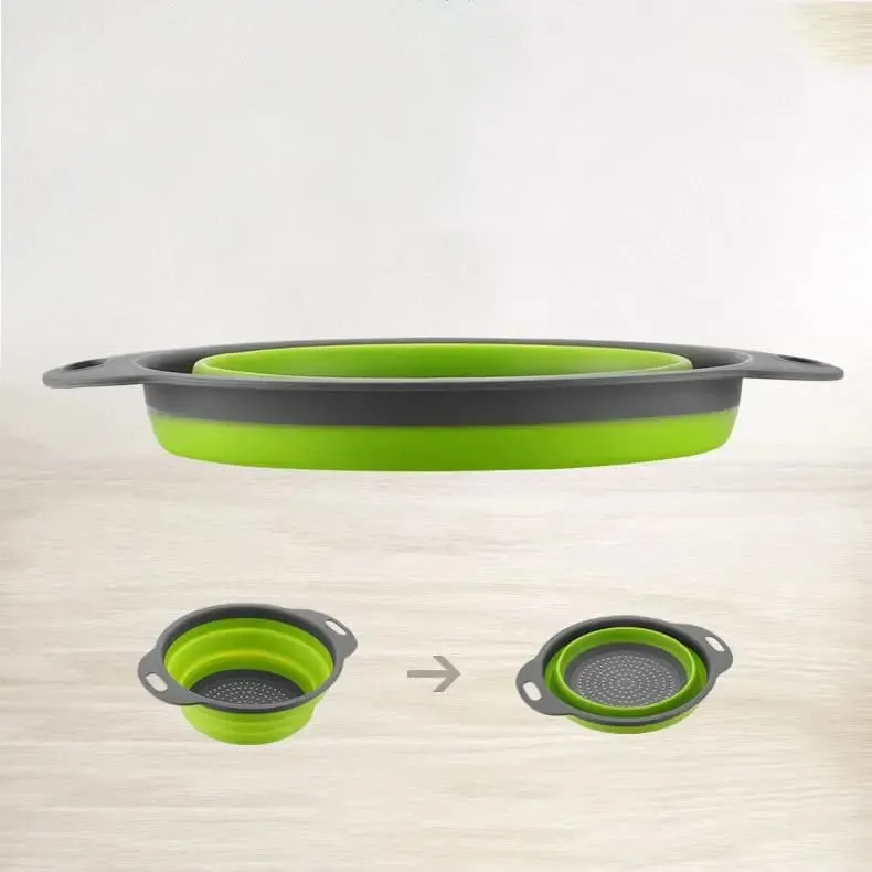Green Single-Piece Collapsible Silicone Strainer - Multi-Purpose Colander for Pasta Fruits Vegetables Kitchen Travel — image 5
