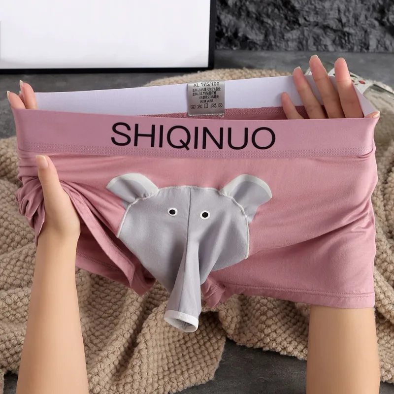 Men Cute Elephant Print Boxer Briefs Elastic Letter Waist 3D Pouch Soft Breathable Daily Sleep Home Casual Comfy Underwear Wear — image 14