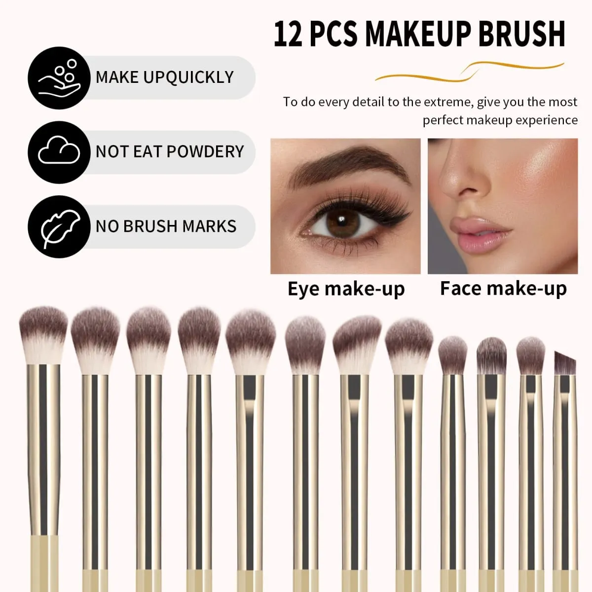 12PCS Eyeshadow Makeup Brushes Set Soft Synthetic Hair Blending Shader Angled Liner Brushes for Eye Makeup — image 6