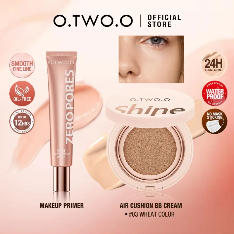 O.TWO.O 2 pezzi Set trucco viso Primer Cuscino d'aria BB Cream Controllo olio invisibile Poro Soft Focus Cosmetici Brightskin a lunga durata — image 8
