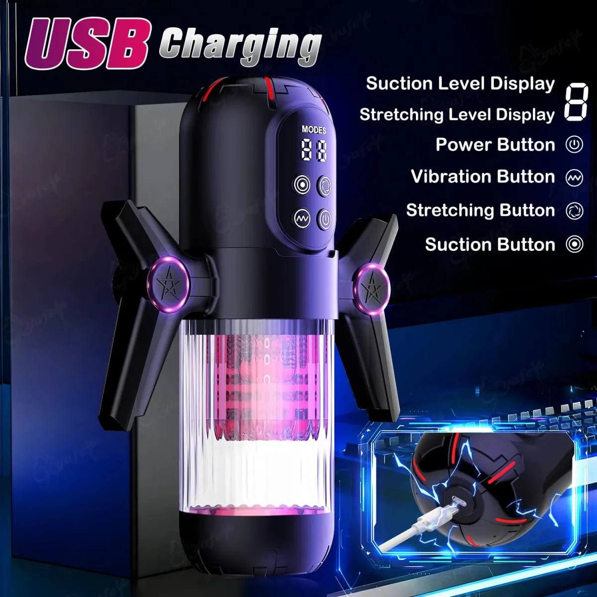 Automatic Telescopic Rotate Sucking Male Blowjob Masturbator with Handle LCD Penis Pump Pocket Pussy Adult Sex Toys for Men 18