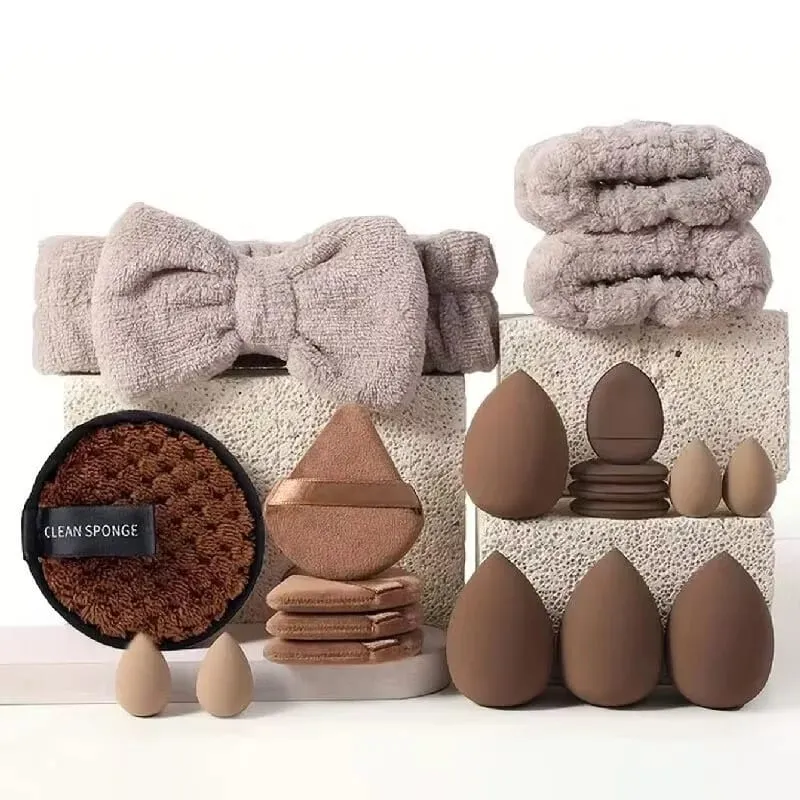 20/40Pcs Makeup Brushes and Sponges Set Brown Makeup Puff Beauty Egg Headband Wristband Remover Kit Makeup Tool Gift — image 11
