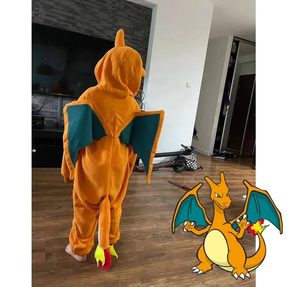 Charizard Costume For Boy Girl Mega Cosplay Halloween Pokekmo Suit Anime Kigurumis Button Onesie Dragon Outfit With Wings — image 2