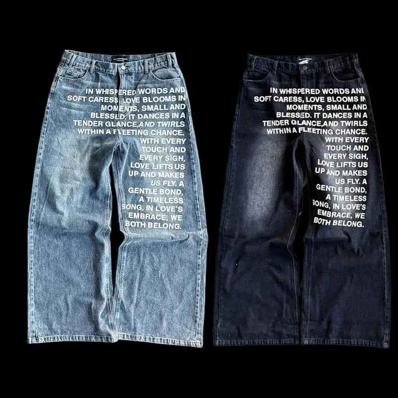 Y2K New Retro Letters Washed Oversized Jeans Fashion Men's and Women's Harajuku Hip Hop Gothic Casual Joker High Street Pants — image 2