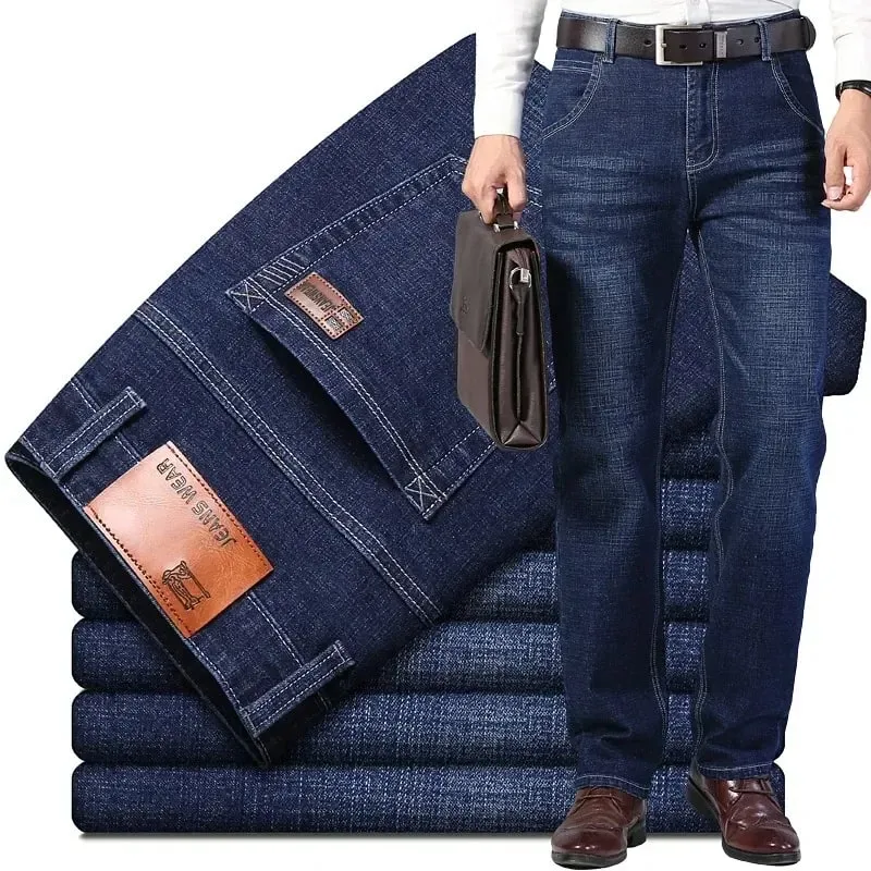 2026 New Men's Stretch Regular Fit Jeans Business Casual Classic Style Fashion Denim Trousers Male Black Blue Gray Pants — image 1