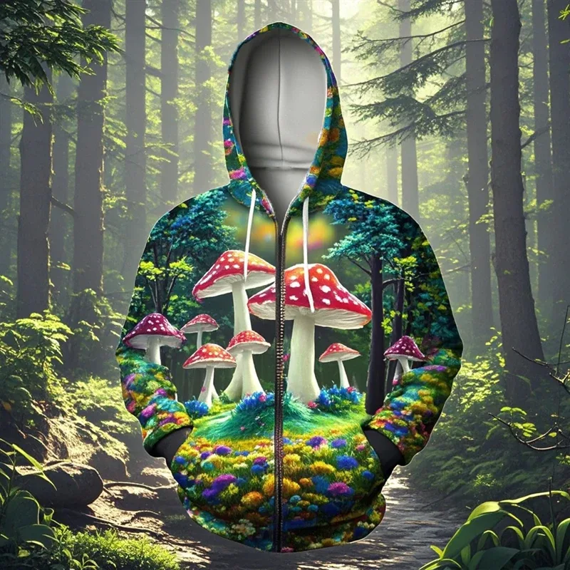 Mushroom 3D Print Zipper Hoodie Men Women Casual Fashion Hooded Sweatshirts Male Oversized Tracksuit Hoodies Man Coat Clothing — image 5