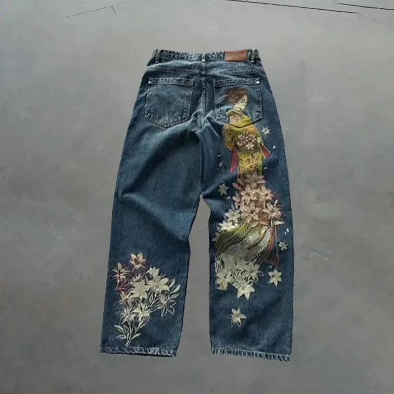 Y2K Baggy Jeans men vintage Embroidered high quality denim fabric American style jeans Gothic streetwear Hip Hop wide leg pants — image 3