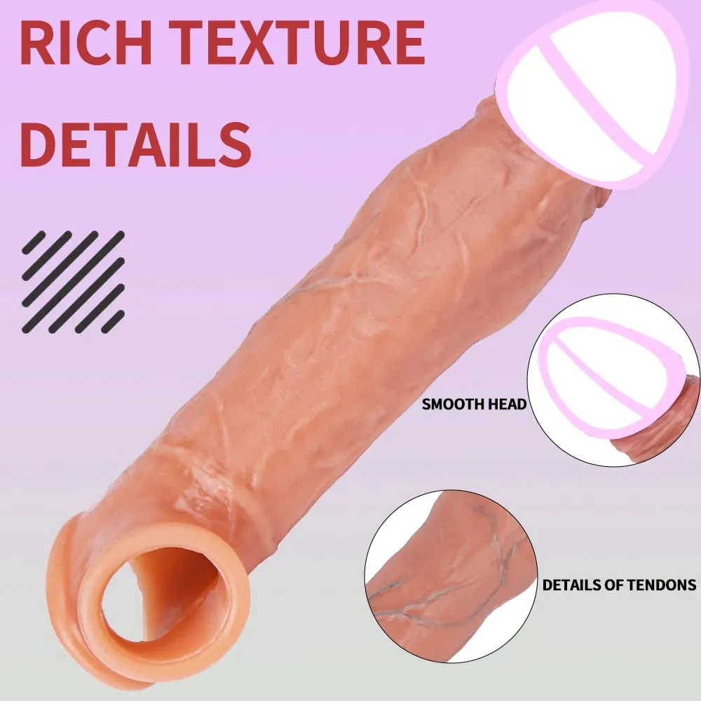 Realistické, opakovaně použitelné tenké silikonové pouzdro na penis s protiskluzovým kroužkem prodlužovač penisu pro muže pro oddálení ejakulace — image 6