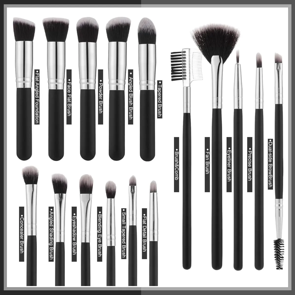 16Pcs Professional Makeup Brush Set Eye Shadow Contouring Foundation Highlight Setting Powder Blending Makeup Sponge Powder Puff — image 3