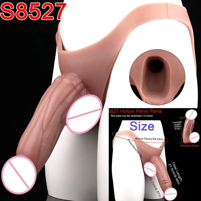 Gode ​​Long et creux à sangle pour homme, pénis Ultra réaliste, manches longues, pantalon, couverture de coq masculin, jouets sexuels