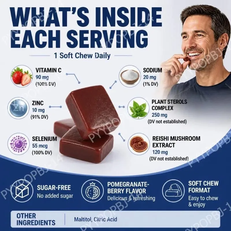 Docteat Prostate Health Gummies with Vitamin C Sugar-Free Pomegranate-Berry Flavor Immune Balance Antioxidant Support 60 Gummies — image 4