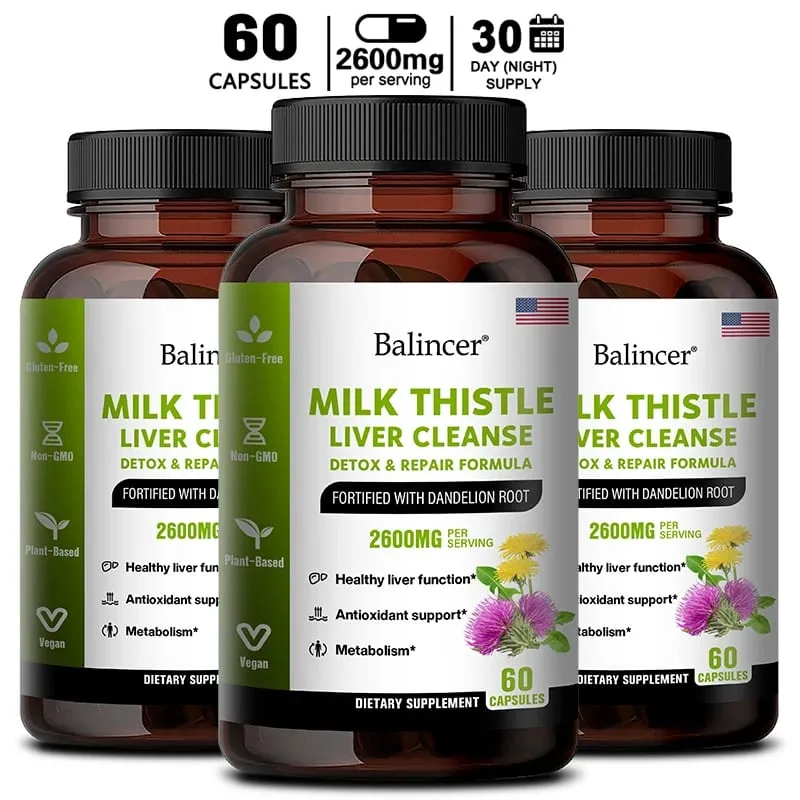 Milk Thistle with Dandelion Root-Antioxidant Liver & Kidney Health Support Supplement Vegan Non-GMO Gluten Free 120 Capsules — image 10