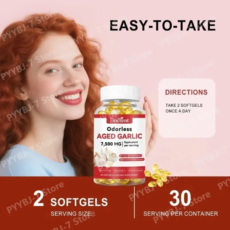 Odorless Aged Garlic Extract 7500mg 60 Softgels Ajo Envejecido Supplement Antioxidant & Immune Support Daily Garlic Softgels