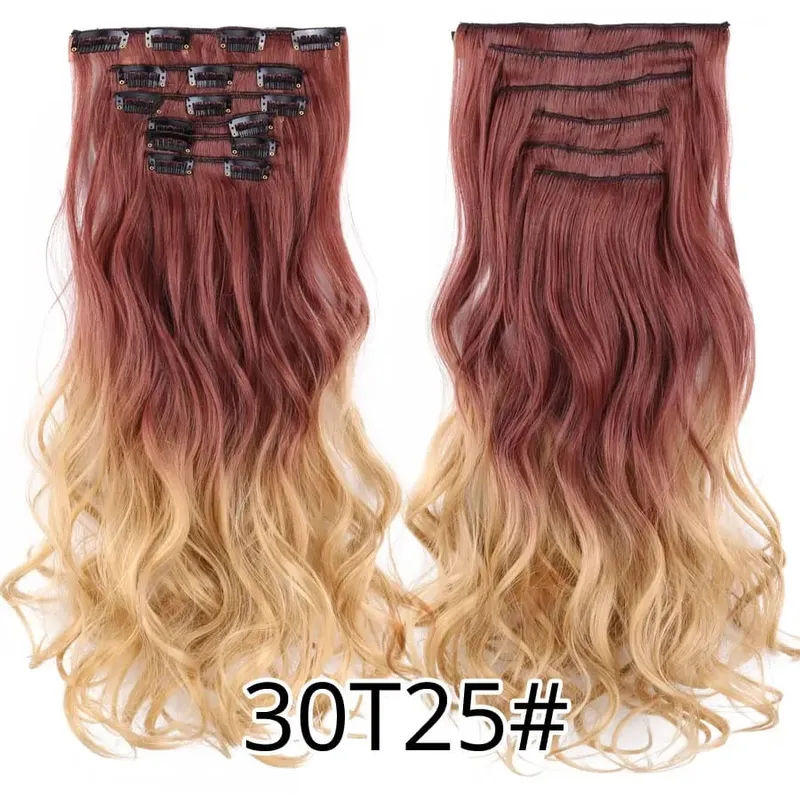 Black Clip In Extensions Straight 22" Long Synthetic Thick Clips On Hair Piece For Women 6Pcs/Set Curly Full Head Weddings Daily