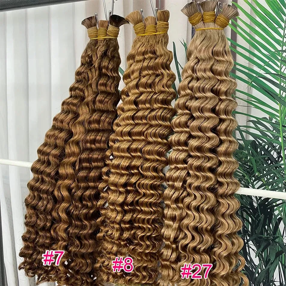 4# Chocolate Brown Deep Wave Bulk Human Hair for Boho Braids Curly Braiding Hair 18-30 inch Remy Hair Bundle Brazilian — image 6