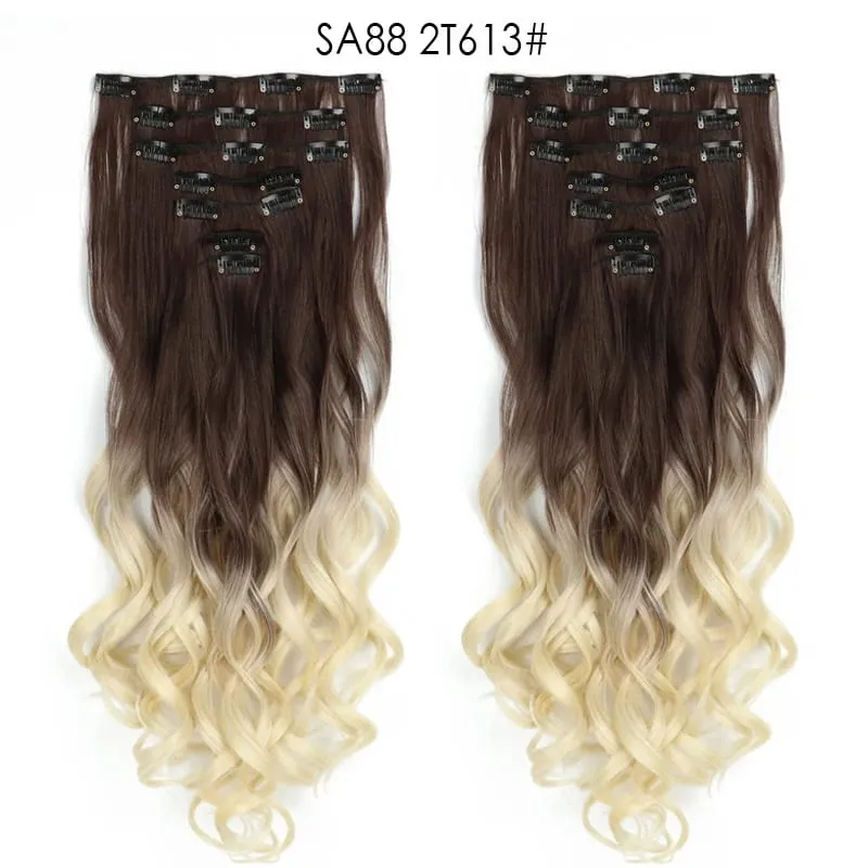 Clip in Long Wavy Synthetic Hair Extension 22 Inch 7PCS Thick Hairpieces Fiber Double Weft Hair for Women — image 15