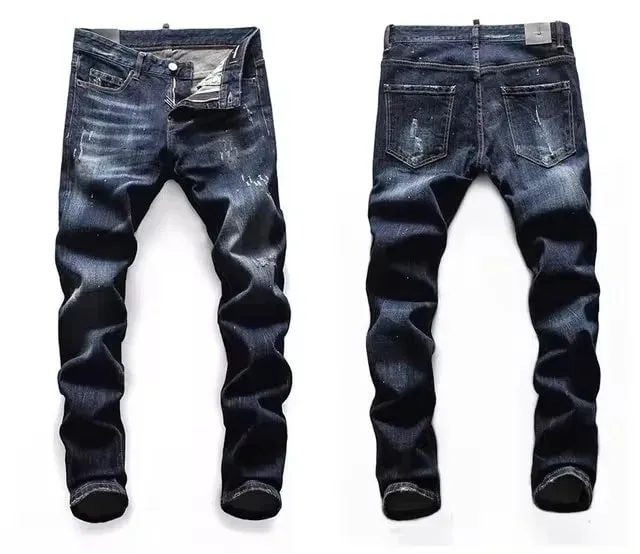 High Quality Street Fashion Men Jeans Retro Blue Elastic Slim Fit Ripped Jeans Men Embroidery Designer Denim Brand Pants Hombre