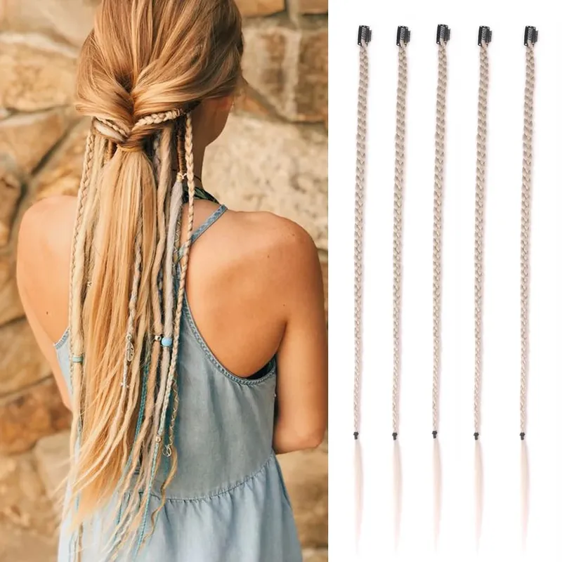 Estensioni clip-in sintetiche da 5 pezzi / lotto per le donne Coda di cavallo Arcobaleno Estensione dei capelli treccia 22 '' Ombre Parrucchino Treccia con clip — image 2