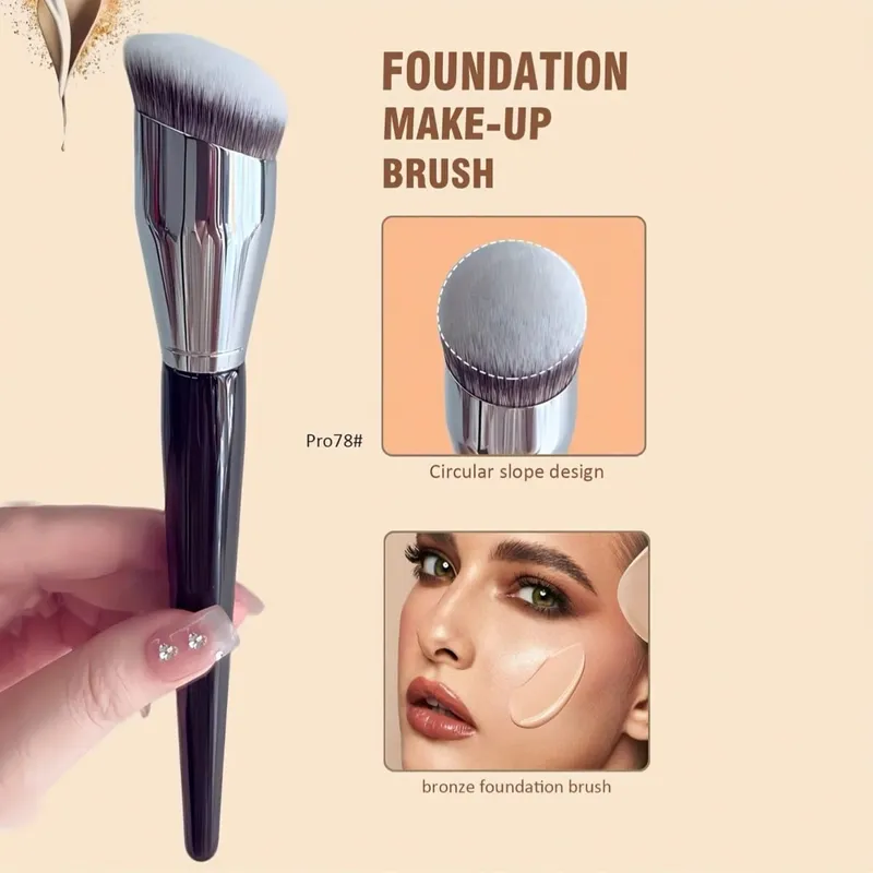 Profession Foundation Brush Round Oblique Head Soft Bristles Kabuki Brush for Contouring Dense Bristles