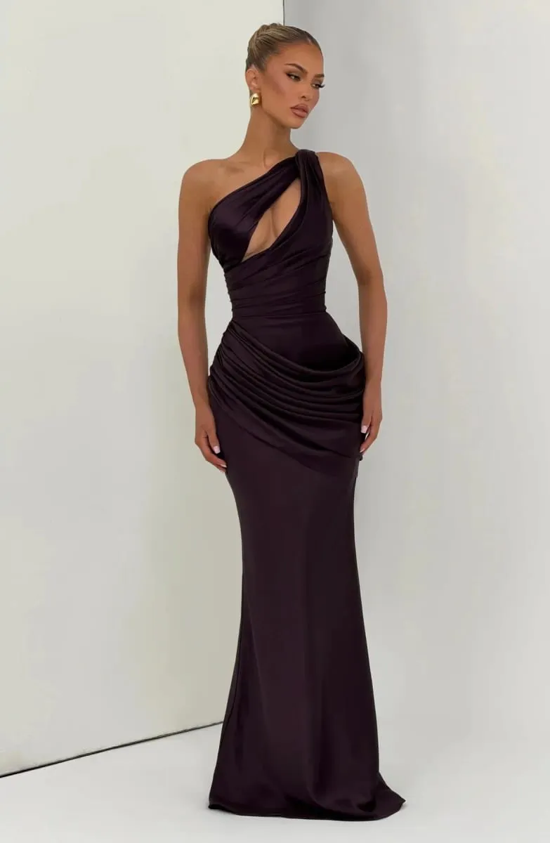 Women Green Ruched Elegant Satin Maxi Dress Mermaid One-shoulder Cutout Slim Fit Flowy Vestido 2026 Lady Summer Evening Vestidos — image 3