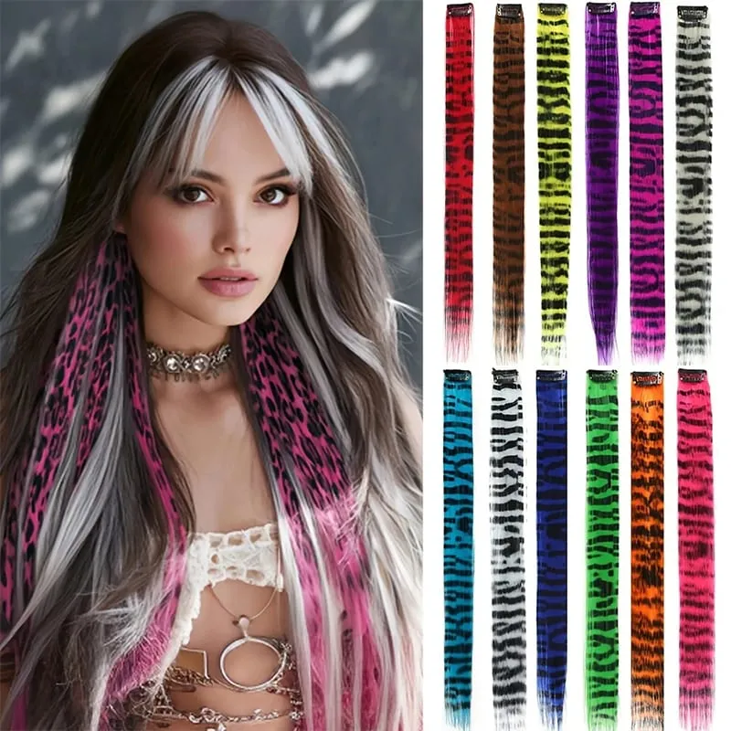 Wig Colored Synthetic Hair Extensions One Card Invisible and Traceless Leopard Print Hanging Ear Dye Long Straight Hair Extensio