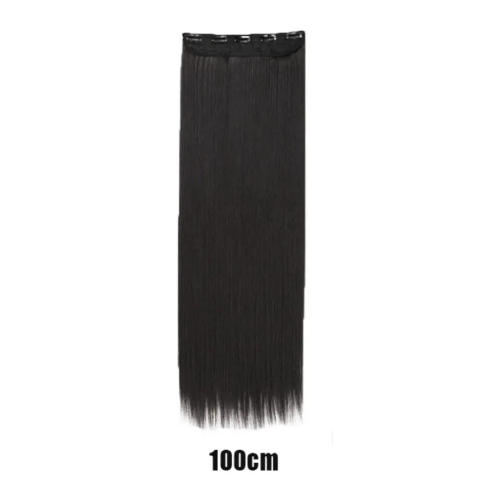5-Clips Synthetic Heat-Resistant Long Straight Hair Extensions Natural Black Invisible Seamless One-piece Hair Extension Women — image 8