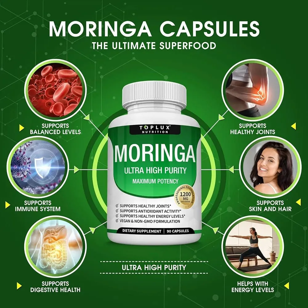 Premium Magnesium Complex Supplement 1000mg Magnesium Glysinate 525mg Blood Sugar Complex 940mg Moringa Capsules 1200mg Non-GMO — image 5