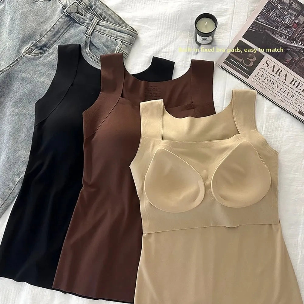 Sexy Design Sleeveless Tank Tops Seamless Knitting Summer Lightweight Crop Camisole Tops Female Bra Style With Chest Pads — image 4