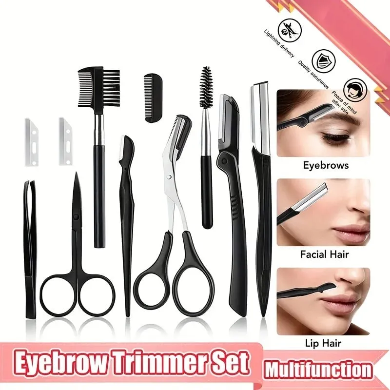 3/4/5/11/12pcs Eyebrow Trimmer Set Scissors Tweezers Eyebrow Razor Scraping Eyebrow Comb Razor Eyebrow Clip Makeup Tools — image 1