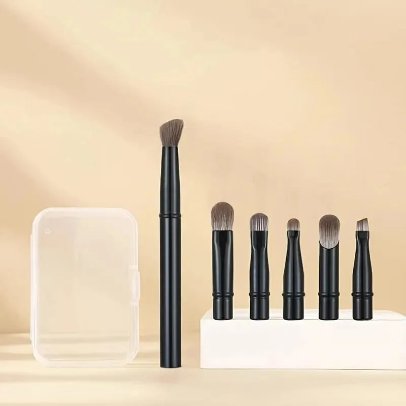 6-teiliges Mini-Reise-Make-up-Pinsel-Set mit abnehmbarem Aluminiumrohr, tragbarem Lidschattenpinsel und Aufbewahrungsbox — image 4