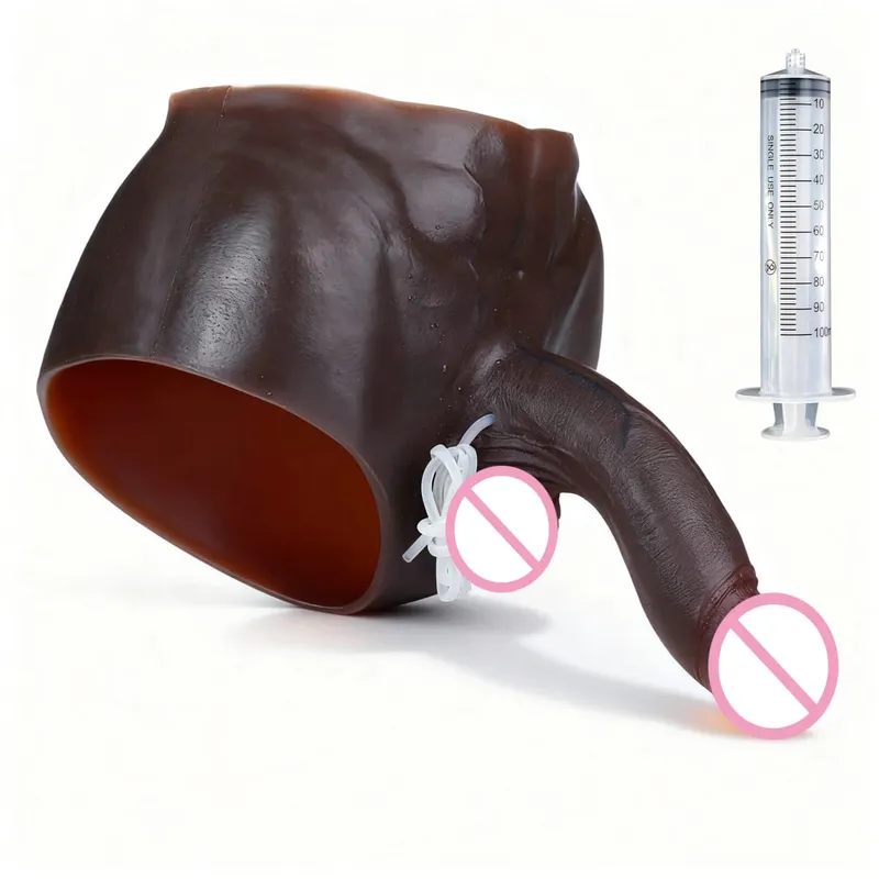Black Nude Silicone Squirting Panties With Simulated Solid Penis Strapon Big Realistic Ejaculation Dildo Sex Toy For Women — image 48