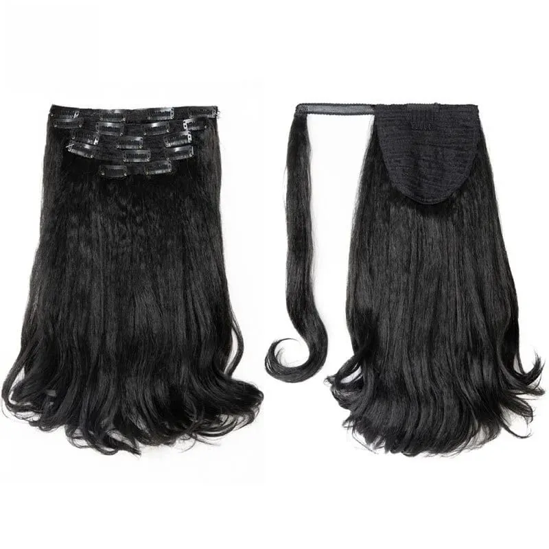 Blice Wrap Around Kinky Straight Tail Warping Curl Synthetic Fluffy 6PCS All-In-One 17Clips-In Hair Extension Hairpieces