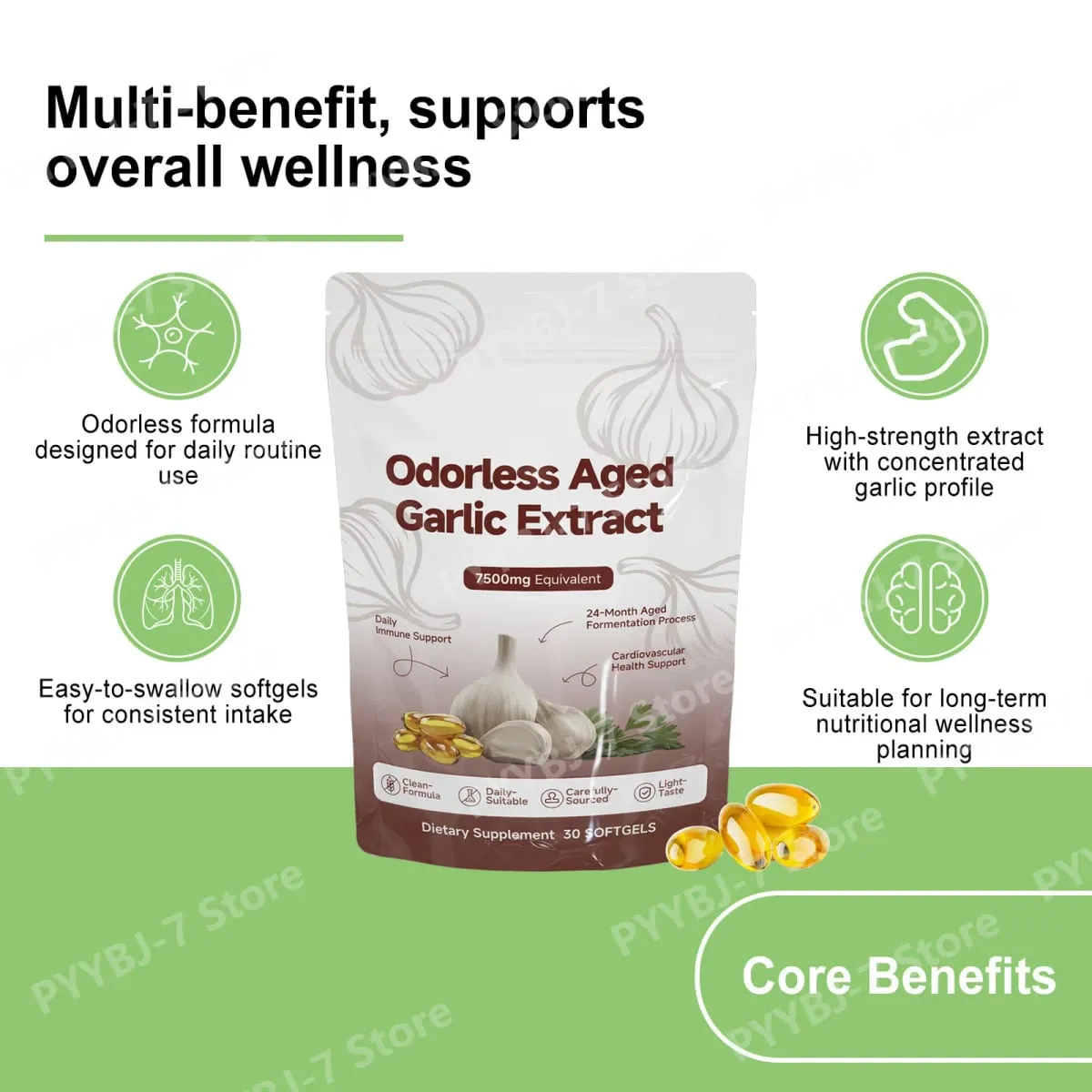 Odorless Aged Garlic Extract 7500mg Equivalent Softgels 30 Count Daily Garlic Supplement Heart & General Wellness Support — image 4