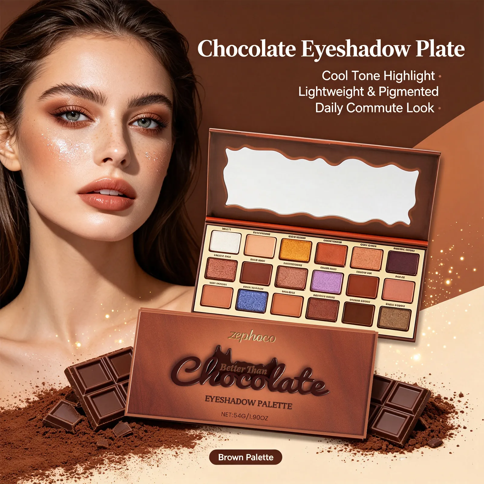 18 Color Chocolate Style Eyeshadow Palette Earth Colored Highlight Cool Tone Long Lasting Pigmented Eyeshadow Eye Makeup — image 3